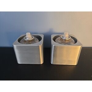 Pair of 2 Ambria Silver Cube Base Oil Lamps Candle Wick Holder Insert